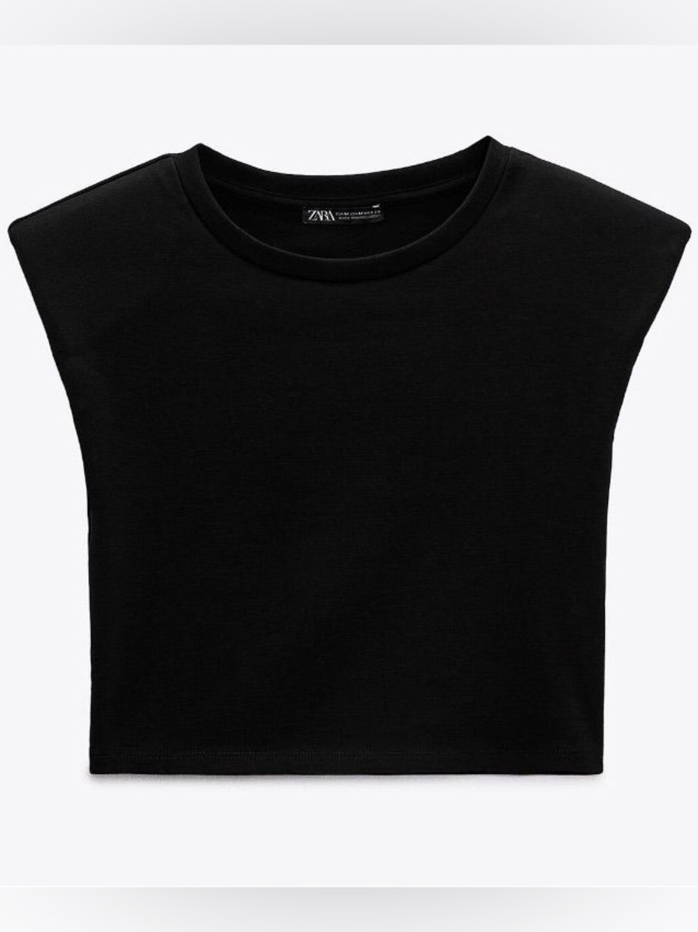 ZARA Black Padded Shoulder Cropped Muscle Tee Top - Size S